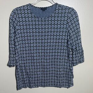 J Jill Wearever Medium Navy Printed Knit Top